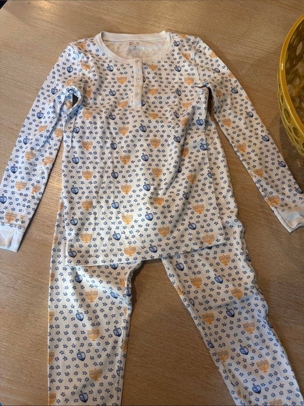 Roller Rabbit White Hanukkah Pajama Set with Blue & Gold Motifs